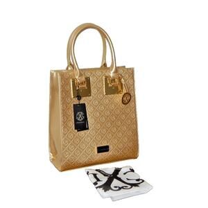 NWT Christian Lacroix Paris SCARLETT Embossed Leather Tote Handbag Gold